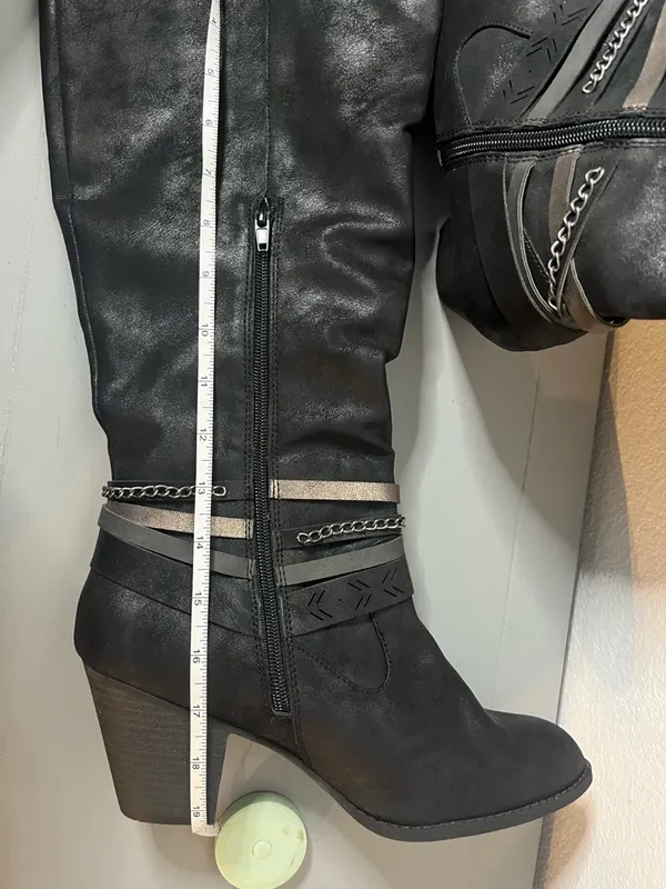 Jellypop Kylee Chain Strap Gunmetal Metallic Brushed Moto Boho Knee Zip Boots 10 - Image 14