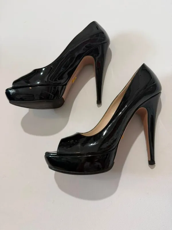 Prada Milano Black Patent Leather Peep Toe Platform Pumps Size 8.5 US - Image 5