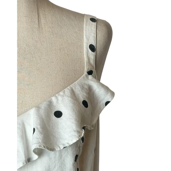 Old Navy Maxi Dress Women Medium White Polka Dot Ruffle Linen Blend Cami Retro - Image 5
