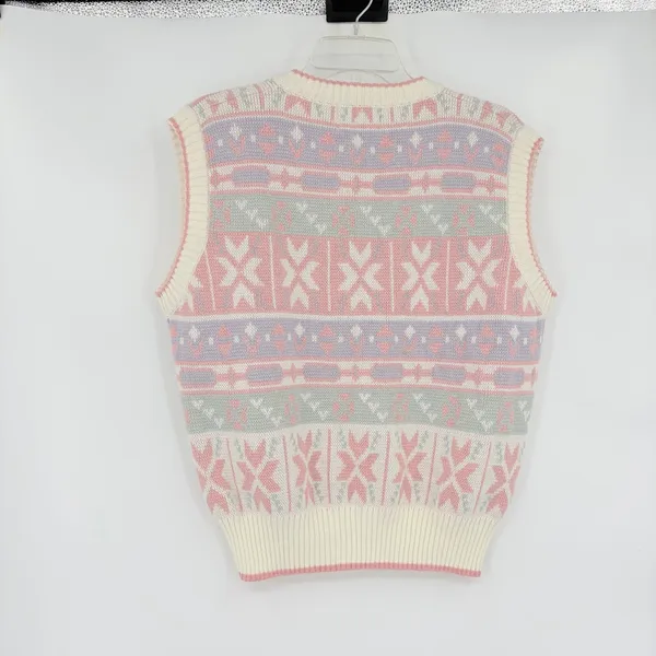 Vtg Jantzen 80s Sweater Womens Vest Sz L Fair Isle Pastel Cottagecore Grandma - Image 5