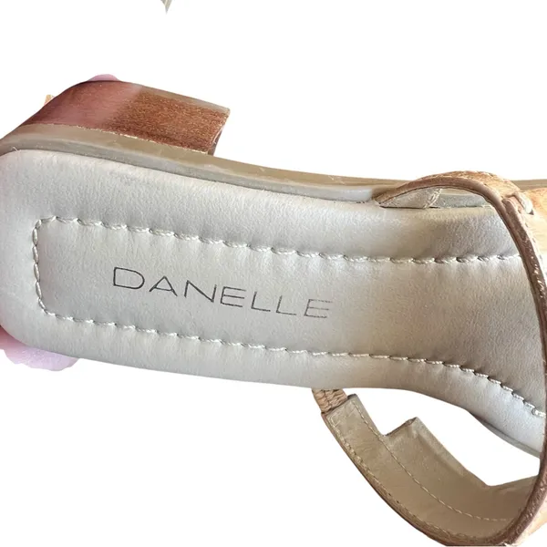 Danelle Vintage Tan Leather Woven Slide Sandals Block Heel Square Toe Boho 5M - Image 8