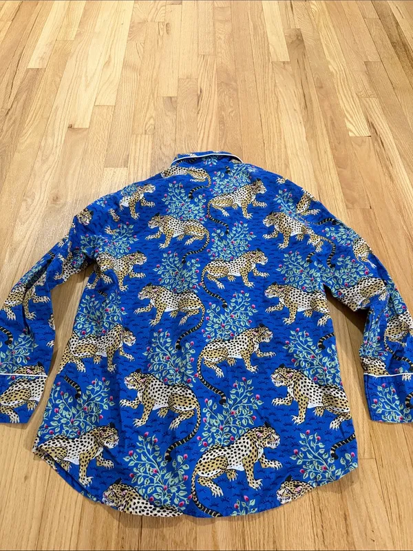 Printfresh Bagheera Leopard Print Blue Organic Cotton Pajama Top Sz M - Image 6
