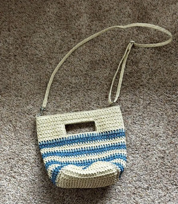 Blue and Tan Woven Women's Bag - Image 2