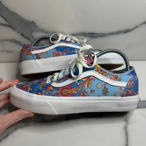 Vans X Liberty of London Old Skool Women's Blue Floral Paisley Print Shoes Sz 9 - Image 7