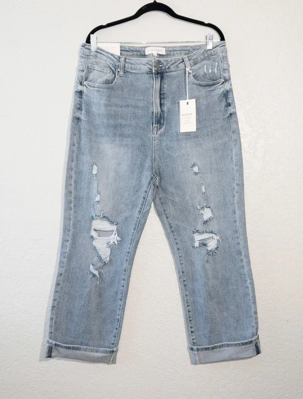 Risen NWT High Rise Distressed Boyfriend Medium Wash Jeans Size 2XL - Image 3