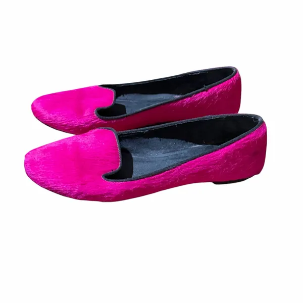 Size 6.5 Zara Woman Hot Pink Calf Hair Loafer Flats - Image 3