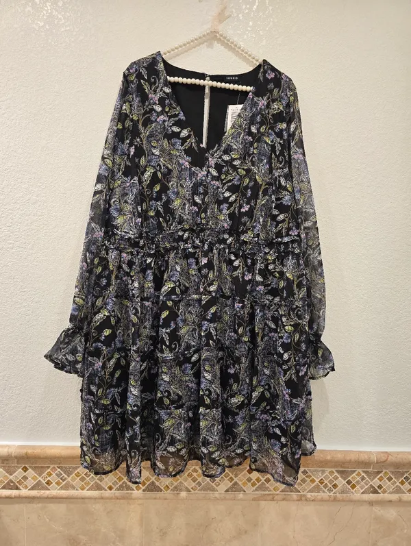 Mini Lurex Chiffon Tiered Dress Floral Black 2X NWT - Image 3
