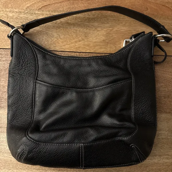 Vintage Brighton Black Pebbled Leather Python-Embossed Hobo Style Shoulder Bag - Image 4