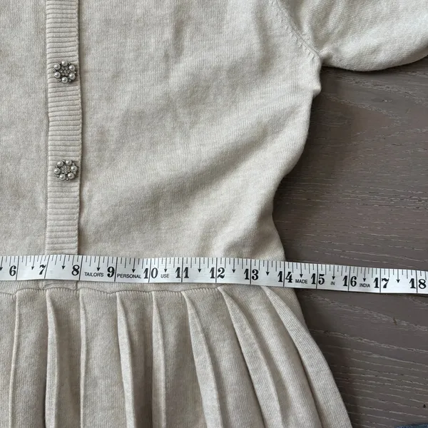 Lulus Beyond Sweet Heathered Beige Pearl Pleated Mini‎ Sweater Dress Sz M - Image 8