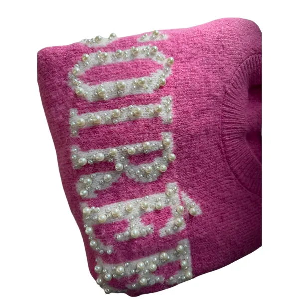 SOIRÉE Pink Pearl Beaded Sweater XS Hot Pink Knit Primark Cares - Image 6