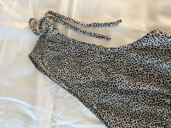 White And Black Dalmatian Print Cropped Tank With Tie Detail - Image 4