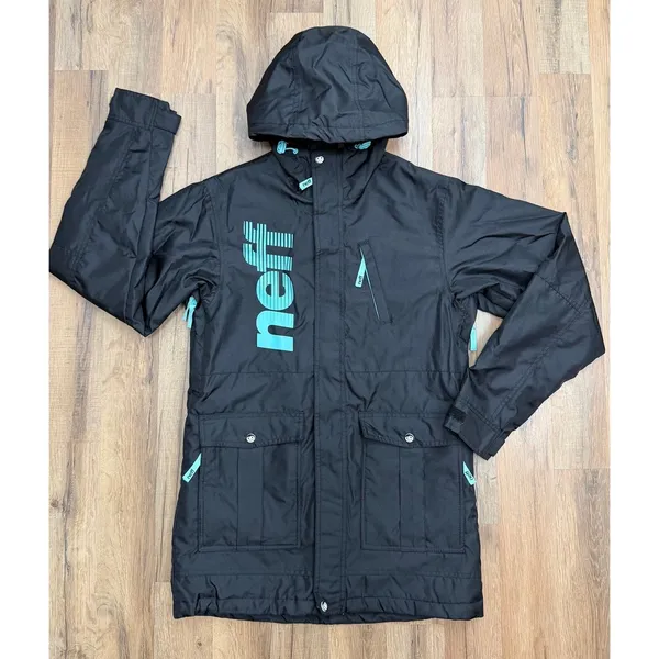 Neff Outerwear Snowboard Ski Jacket Large Black Blue Hooded Unisex Y2K - Image 2