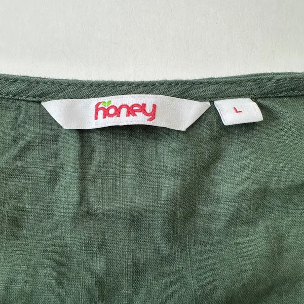 Honey Button Front Dress Puff‎ Sleeve Tiered Hem Casual Green Women's Large - Image 8