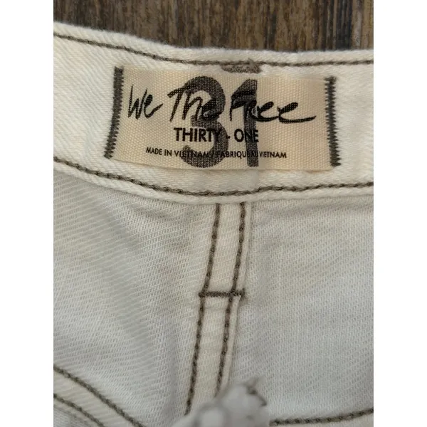 We The Free Free People White Distressed‎ Button Fly Denim Cuffed Shorts Size 31 - Image 3