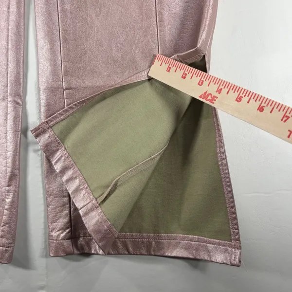 Forever 21 Metallic Pink Faux Leather Wide Leg Pants High Rise Slit Hem Large - Image 3
