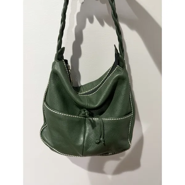 Plinio‎ Visona Italy Green Satchel Genuine Leather Oversized Handbag F - Image 2