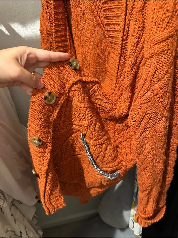 Free People Montana Cable Knit Cardigan Button Open Front size S Oversized - Image 9