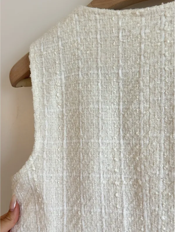 Zara Tweed Double Breasted Mini Dress Ivory Pearl Buttons Size M - Image 6
