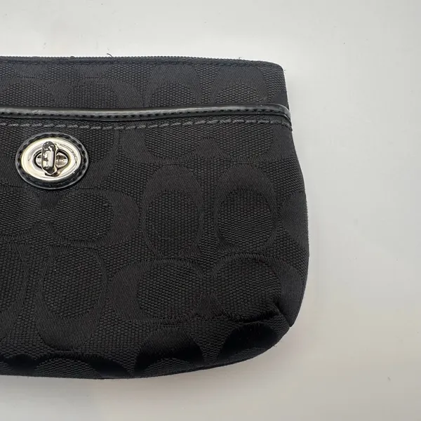 Coach Black Canvas Park Signature Medium Wristlet Zip Wallet Turnlock Pouch - Image 5