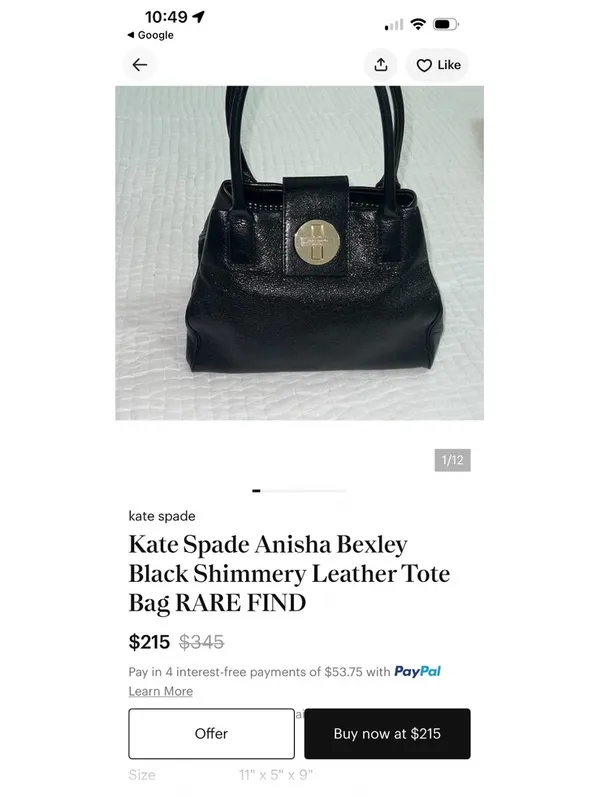 Kate Spade Black Pebbled Leather Tote Bag Purse - Image 4