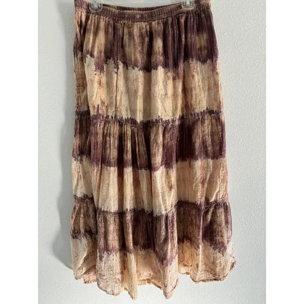 Vintage Maxi Skirt‎ Womens Large Tiered Tie Dye Brown Boho Coastal Festival - Image 3