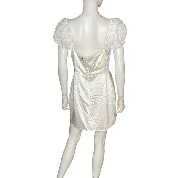 Lulus Precious Enchantment White Satin Floral Puff Sleeve Mini Dress Sz L - Image 5