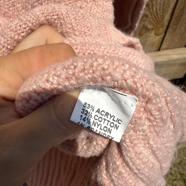 Pink V-Neck Oversized Knit Sweater Exposed Seam Pullover Medium - Image 3