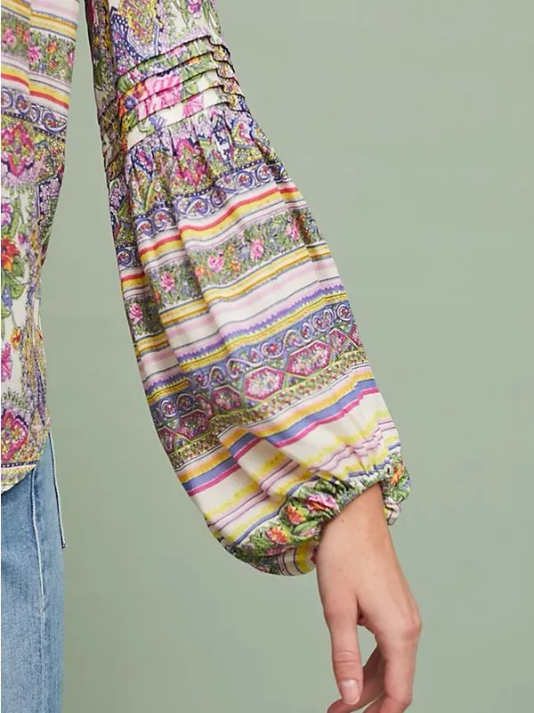 Anthropologie Maeve Gorgeous Boho Floral Puff Sleeve‎ Ceresco Peasant Top - Image 4