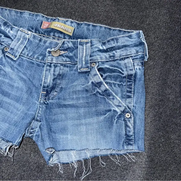 Vintage Old Navy Ultra Low Rise Micro Mini Jean Booty Shorts Blue Denim Sz 2 Y2K - Image 3