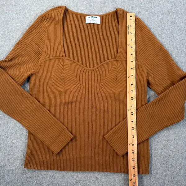 Old Navy Women's XL Brown Ribbed Knit Sweetheart Neckline Long Sleeve Sweater - Image 6