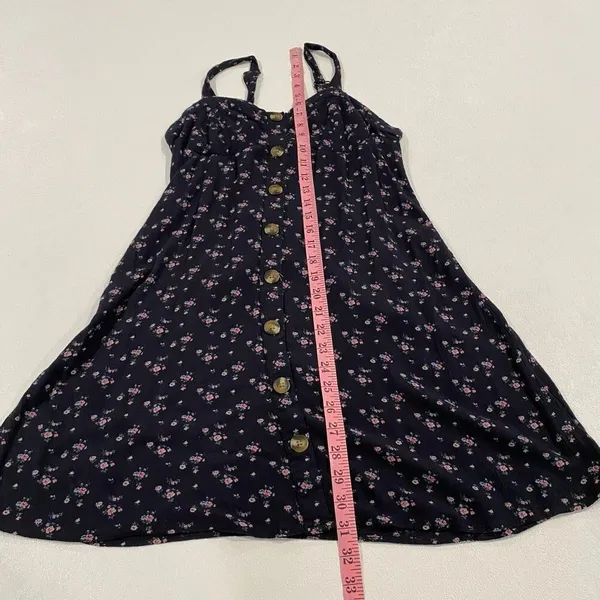 American Eagle Floral Babydoll Mini Dress Women Small Navy Button Front Sundress - Image 5
