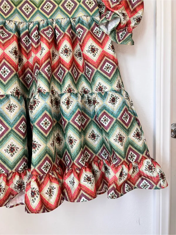 Autumn Adeigbo Oona Abstract Print Puff Sleeve Babydoll Mini Dress Size 8 - Image 4