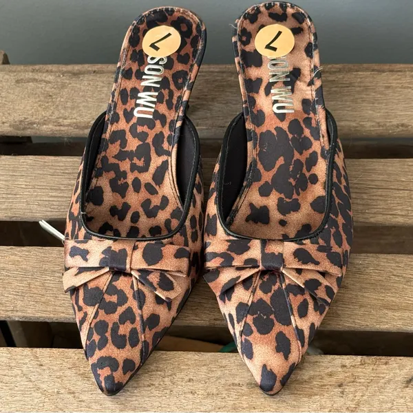 Jason Wu Leopard Print Pointed Toe Slingback Bow‎ Kitten Heels Sz 7 A39 - Image 5