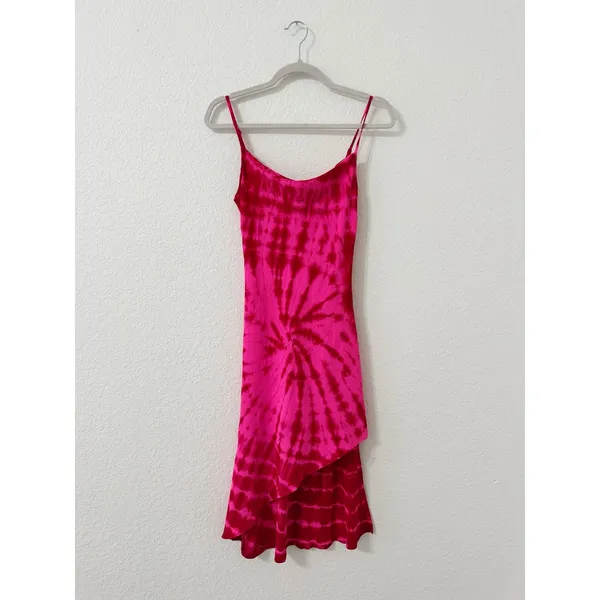 Amanda Uprichard Ansonia Tie Dye Asymmetrical Mini Dress Pink Orange Size Small - Image 2