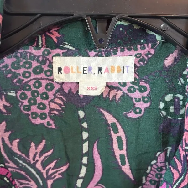 Roller Rabbit Silk Cotton Blend Green Pink Floral Pajama Set Size XXS - Image 3