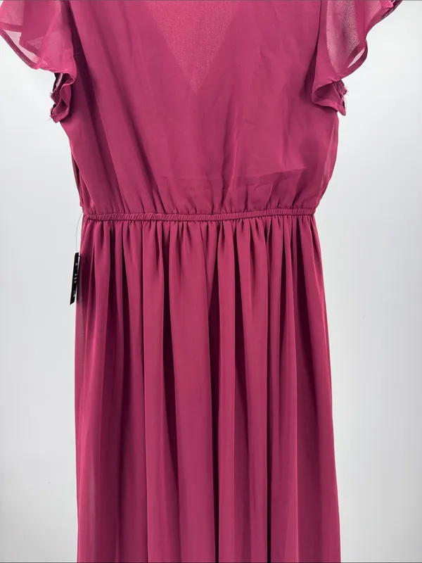Lulus Lost in the Moment Burgundy Maxi Dress side slit S flutter sleeve bridesmaid - Image 5