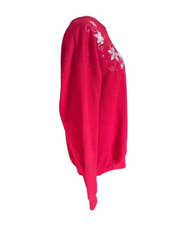 Jerzees Nublend red long sleeve crewneck snowflake print pullover sweatshirt L - Image 3