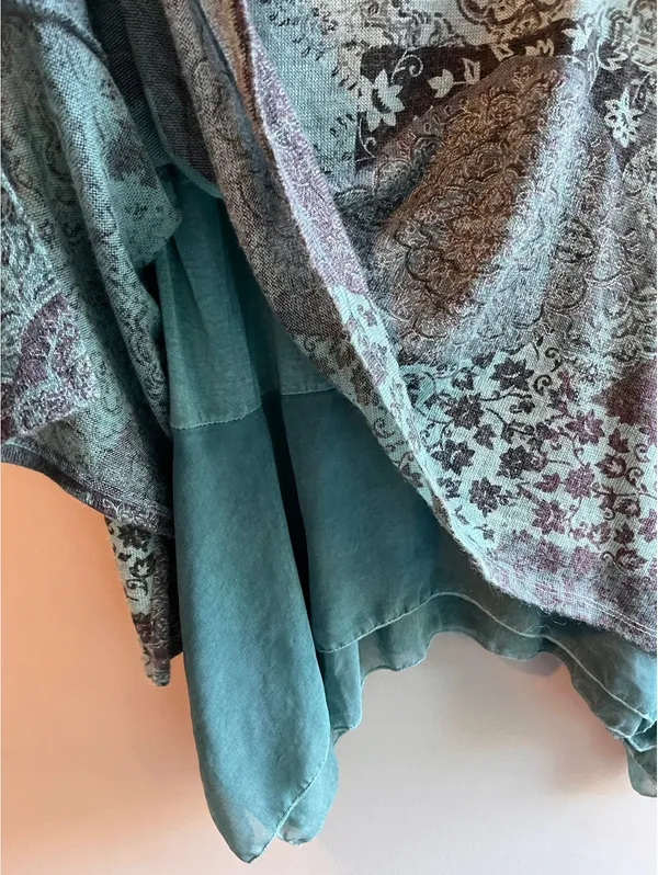 Tempo Paris Patchwork Asymmetrical Tunic Top | Sage Green Floral Layered Boho - Image 6