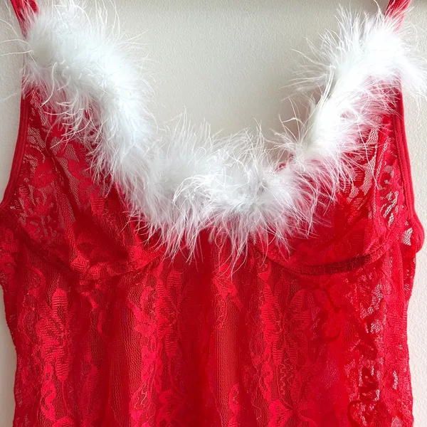 Avid Love Santa Claus Christmas Babydoll, Lace and Feather Lingerie, Medium - Image 4