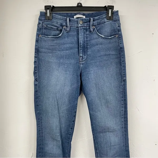 Good American Good Waist High Rise Skinny Jeans Womens 4 Raw Hem Blue Denim - Image 7