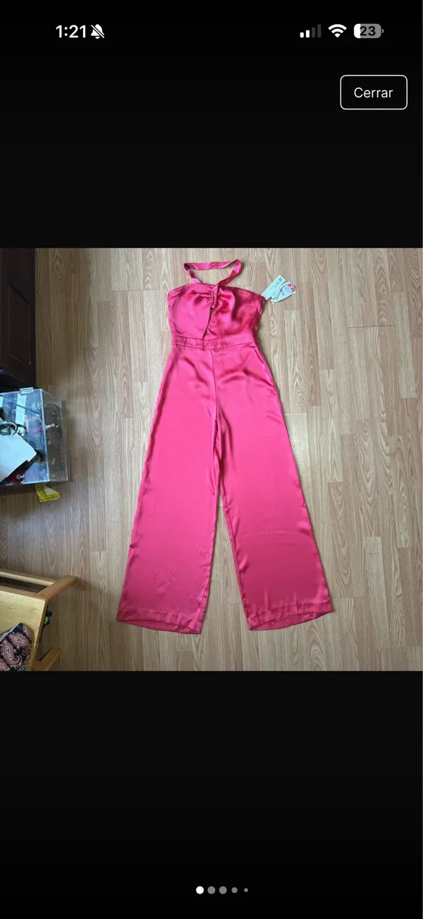 Zara Satin Halter Wide-Leg Jumpsuit in Hot Pink - Image 7