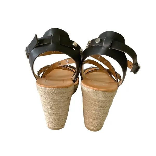 Dolce Vita‎ Leather Wedge Strappy Sandals Size 6.5 Black with Silver Studs - Image 5