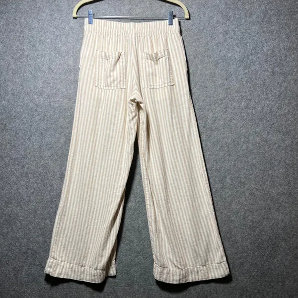 A New Day‎ Tan White Striped Linen Blend Wide Leg Drawstring Pants XS - Image 6