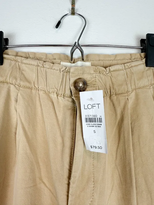 NWT LOFT Wide Leg Loose Fit Pleated Poplin Trouser Pant Tan Size Small - Image 6