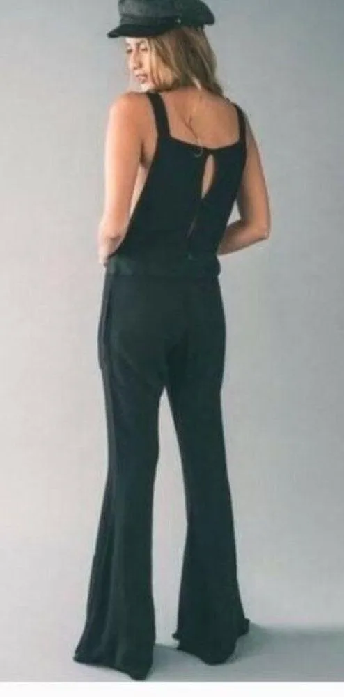 Party Jumpsuit Overalls Black Rayon Flare Cut - Size Medium - Image 4