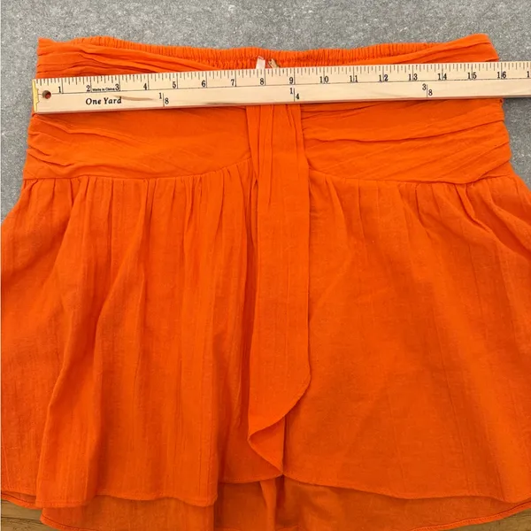 Free People Orange Smocked Elastic Waist Mini Skirt Pleated Gauze Ruffles Large - Image 9