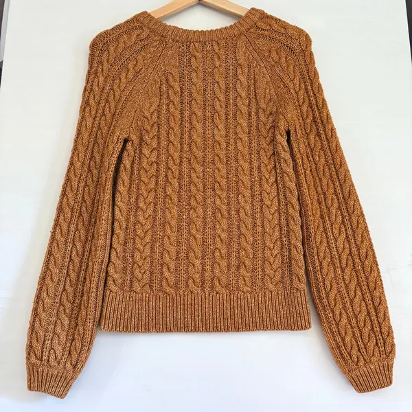 Abercrombie & Fitch Womens Brown Cable Knit Raglan Crew Neck Sweater Small - Image 2