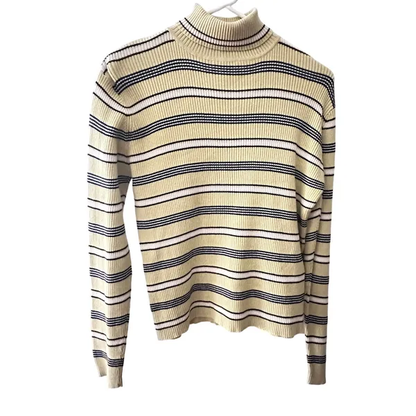 Marsh Landing Striped Turtleneck Sweater Long Sleeve Yellow Black White Casual M - Image 4