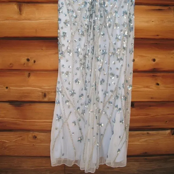 MAC DUGGAL Blue Embellished One Sleeve Faux Wrap Gown Dress 8 - Image 13