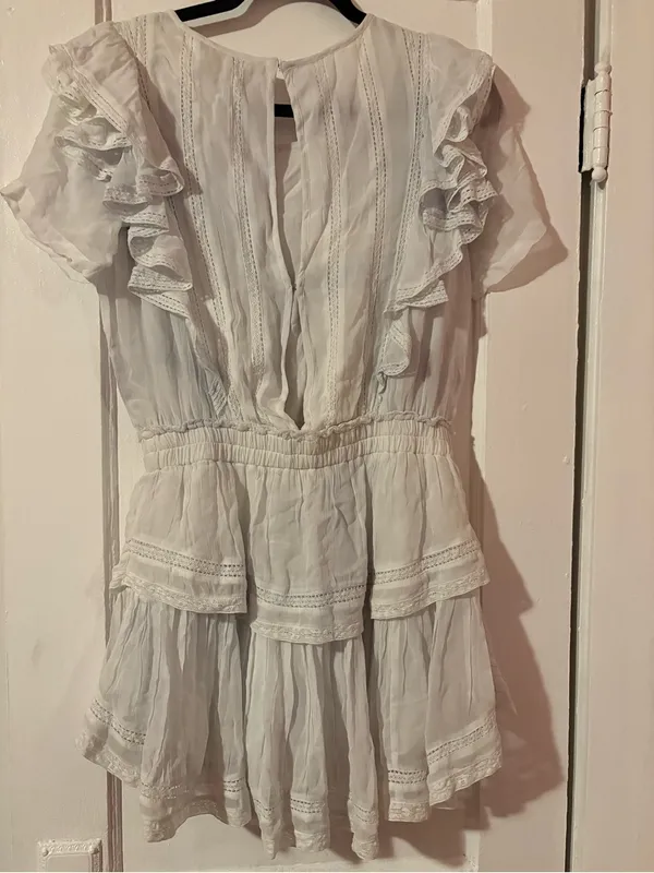 LoveShackFancy Natasha Tie Dye Baby Blue Viscose Ruffle Mini Dress - Image 7